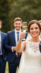 bride and groom raising a glass mobile